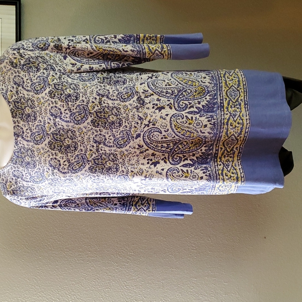 6 BY SIX Blue & Yellow Paisley Long-Sleeve Tunic Top - Sz L